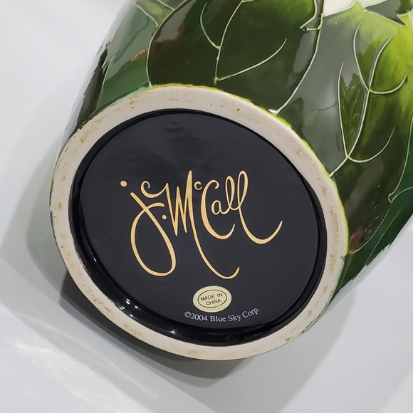 11 3/4" Bold Cloisonné Styl Asian Poppies Dramic Black + Floral Ceramic Art Vase - Picture 9 of 15